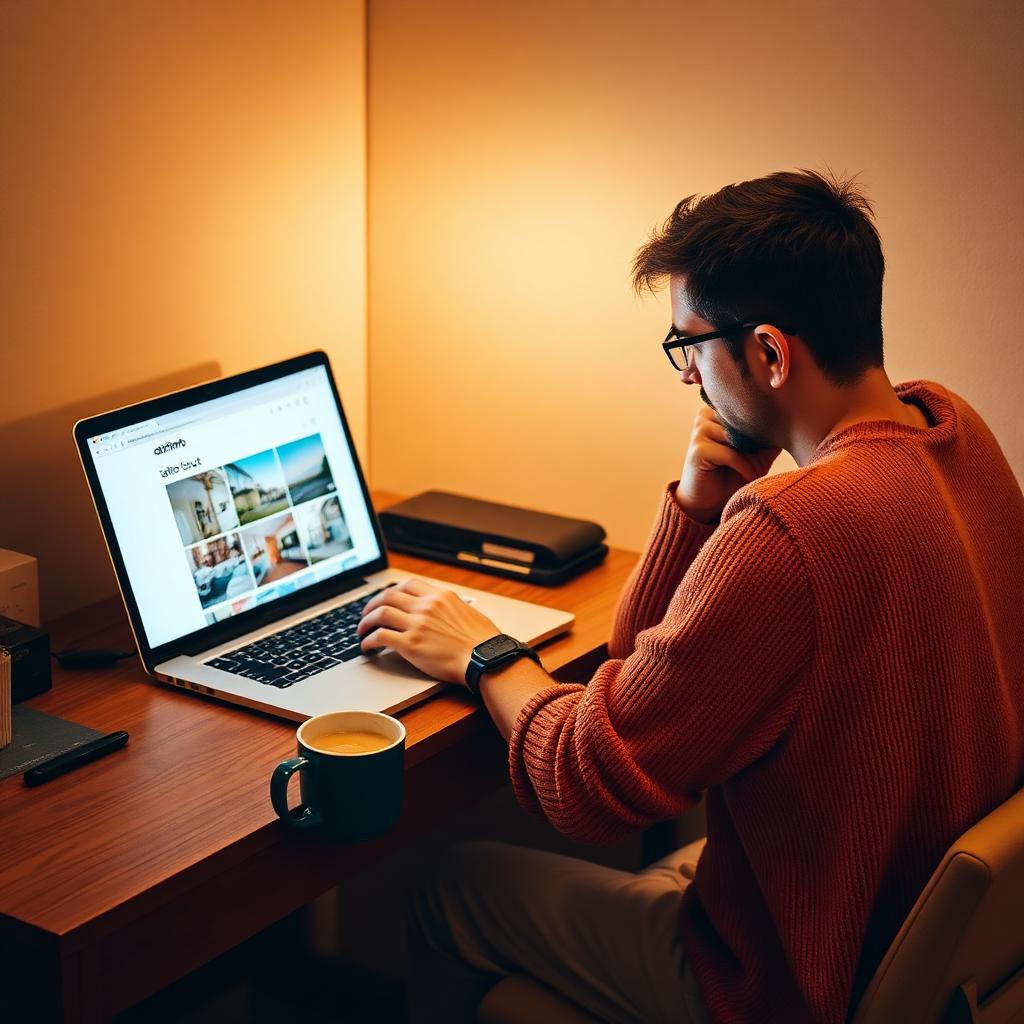 A traveler refreshing an Airbnb search on a laptop late at night